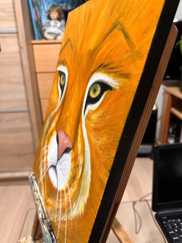 Oil Painting Portrait of a Lion Lions Wild Animals 3D Image Stretched Canvas 16x12 inches 40x30 cm New Wall Decor Unframed