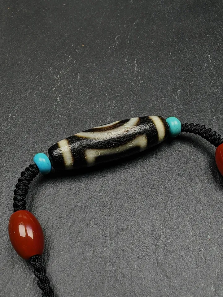 Gandhanra Antique Tibetan Dzi Bead Necklace,2 Eyes Heaven & Earth Dzi Amulet,36 x 11mm,40 Years Old
