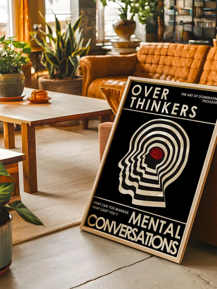 Overthinkers Wall Art Digital Print Retro Style Creativity Poster Eclectic Printable Artwork Trendy Room Decor Instant Download Black White
