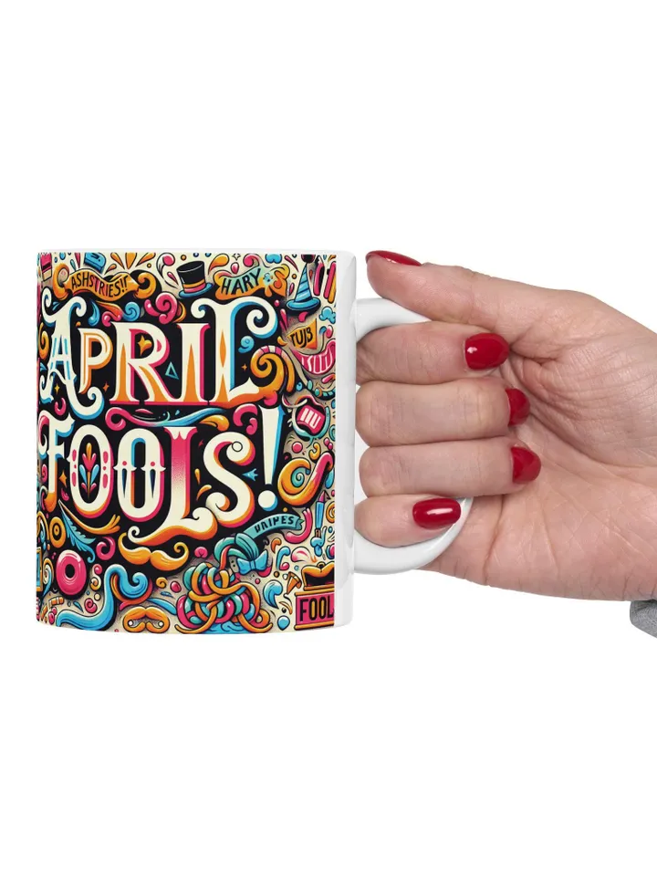 Whimsical April Fools Ceramic Mug, Funny Coffee Cup Gift, Colorful Mug for Jokesters, April Fools Day Decor, Unique Tea Mug