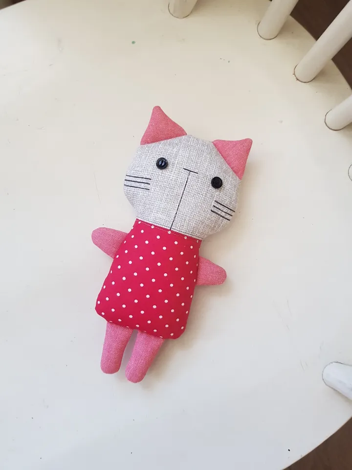 Cat Doll Sewing pattern PDF, digital tutorial in English, Rag doll diy, Cat in red dress