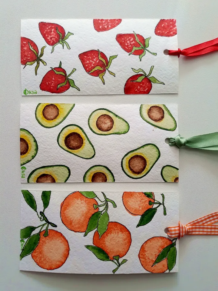 Fruits vegetables watercolor bookmarks set of 3/Handmade Watercolor Bookmark/Bookmarks for recipe book/Hostess Gift/Handmade bookmarks gift