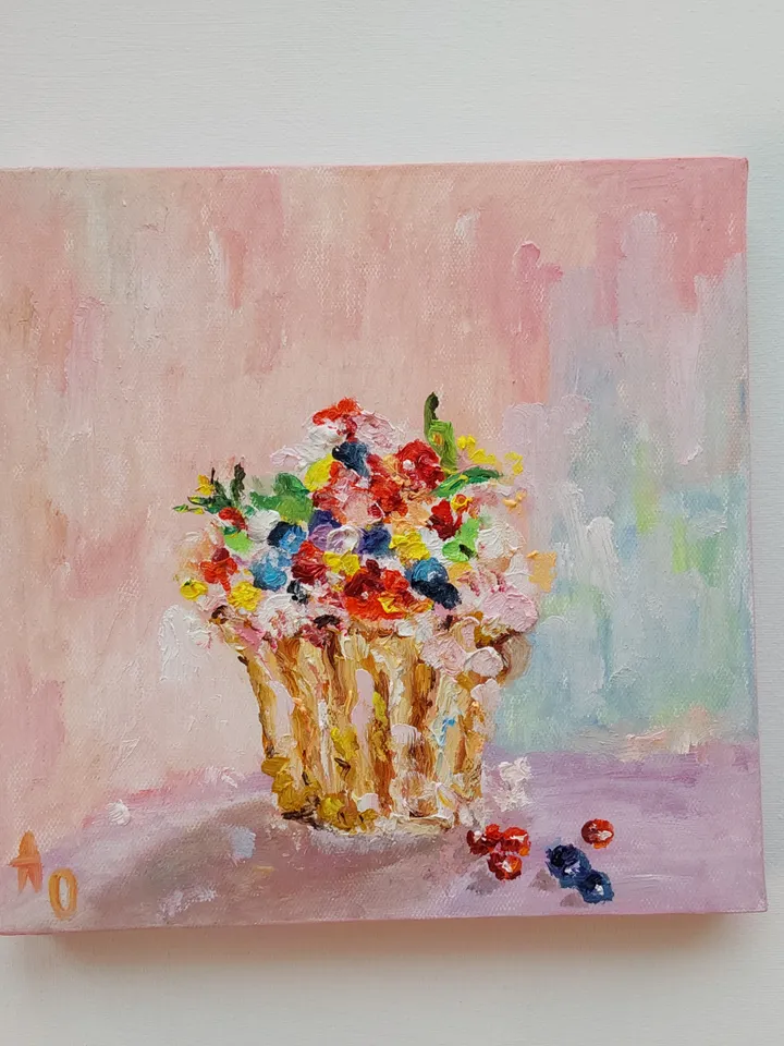 Oil painting on canvas 20x20cm (8x8inch) "Cupcake"