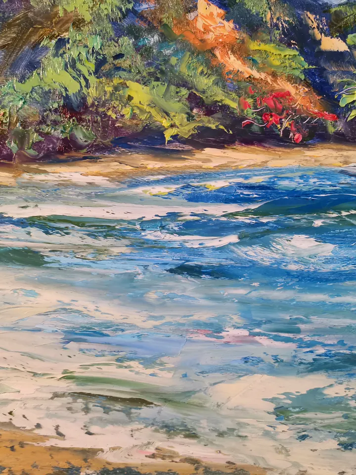Palm Trees Ocean Mountains Sea Painting Original Oil Art Artist Svinar Oksana