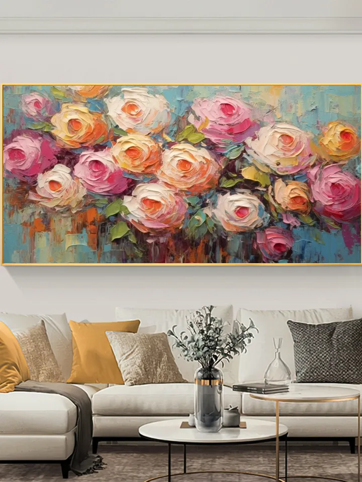Original Roses Oil Painting On Canvas, Abstract Pink Flowers Painting, Large Wall Art, Home Decor, Custom Painting, Living room Wall Decor
