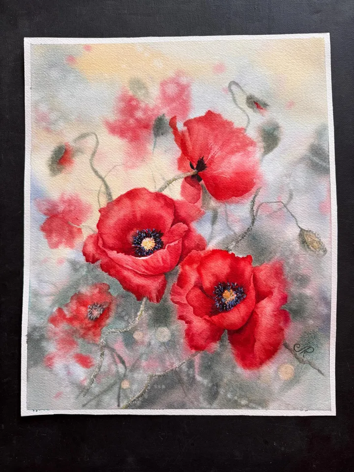 Poppies Original Painting Flowers Watercolor Painting Wildflowers Art Meadow Wall Art