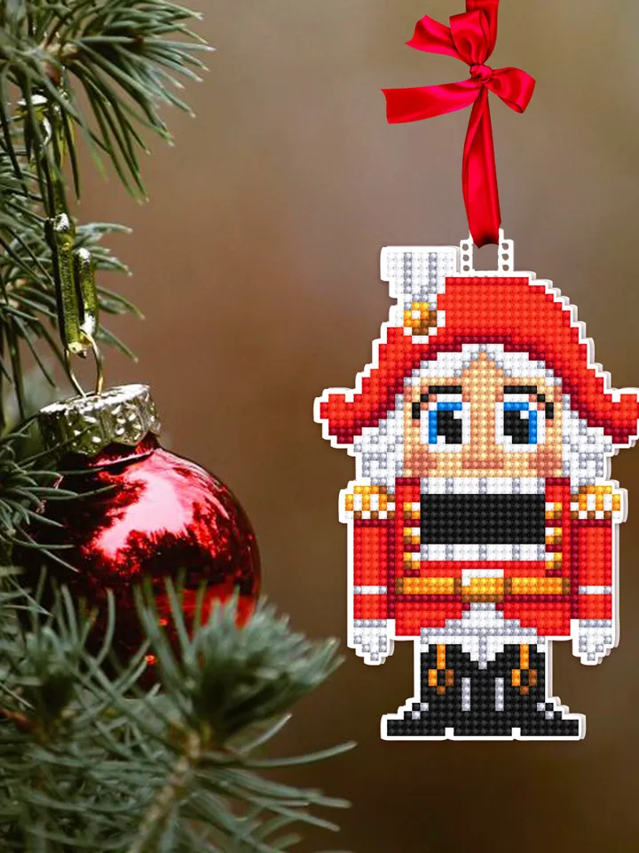 Nutcracker cross stitch pattern PDF download Double-sided Christmas tree decor for plastic canvas, Nutcracker ornament cross stitch #N100