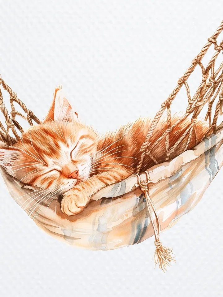 12 Sleeping Cat PNG Bundle, Cat in Hammock Printable Watercolor clipart for sublimation, High Quality PNGs, Paper craft, junk journals