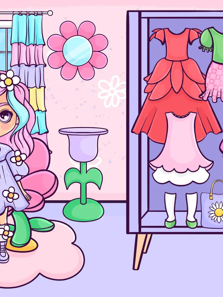 Flower paper doll clothes cut out, Printable paper doll digital PDF instant download, printable doll house, Busy book activity, Paper DIY