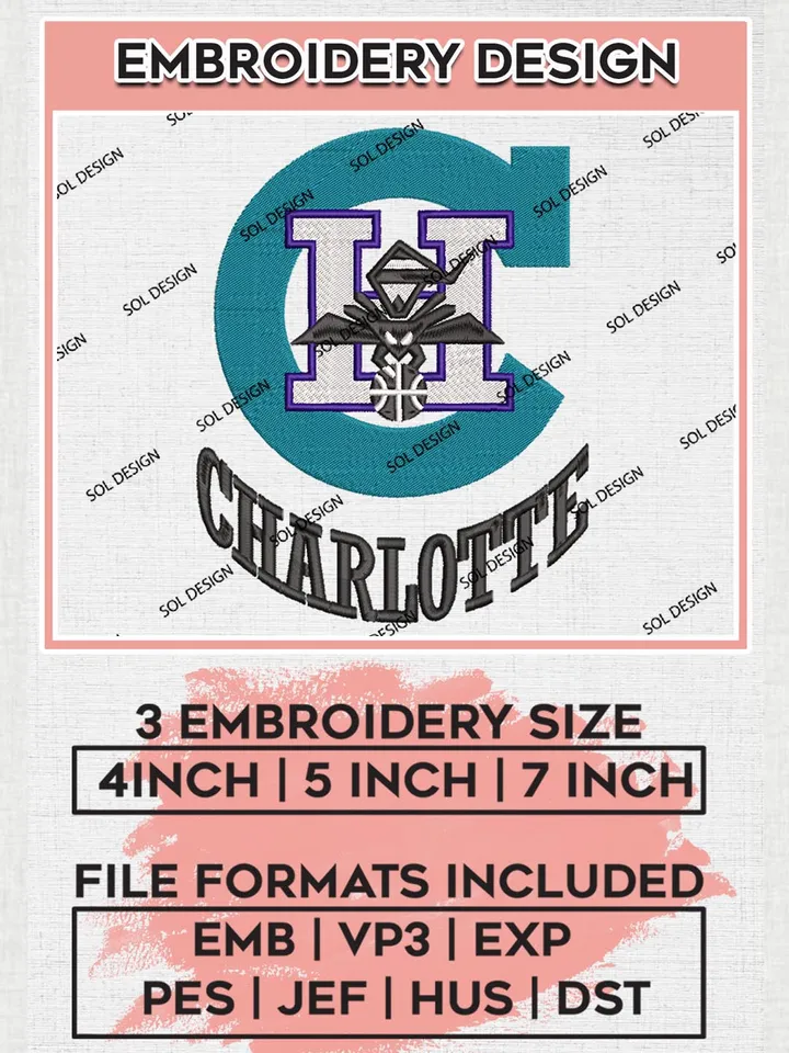NBA Charlotte Hornets Machine Embroidery Designs, Charlotte Hornets Embroidery Design Files, NBA Logo Machine Embroidery, NBA Embroidery Design, Digital Download