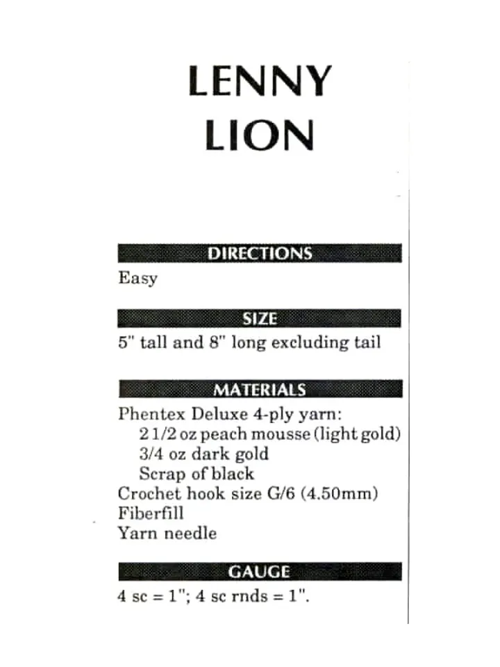 Lenni Lion Toy Vintage Crochet Pattern 46