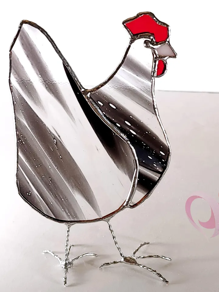 Stained Glass Chicken Suncatcher Cute Hen Statue Decor for Memorial Gift for Chicken Lovers Plymouth Barred Rock Stained-Glass