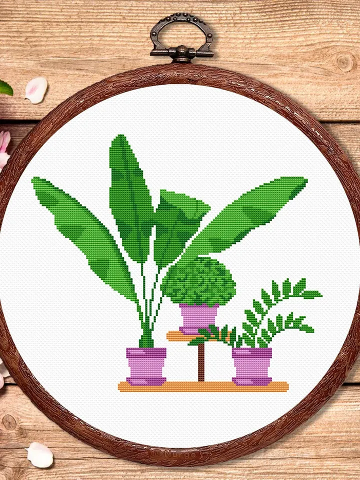 Set of 3 Potted Flowers Cross Stitch Pattern, Flower Cross Stitch, Embroidery Potted Flowers, Flowers xStitch Potted Flowers xStitch #flw019