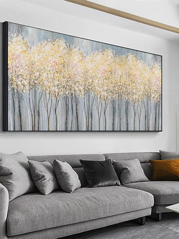 Original Flower Oil Painting On Canvas Abstract Blooming Pink Flowers Painting Large Wall Art Landscape Acrylic Art Living Room Wall Decor