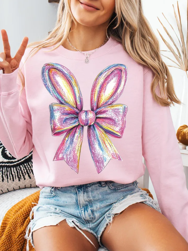 Colorful Glitter Brushstroke Bunny Easter png, Easter png, Bunny Bow png, Bunny png, Easter kids png, Girls Easter Png, Preppy Easter Png