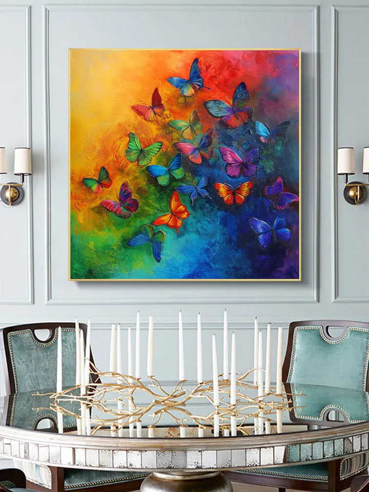 Original Colorful Butterfly Oil Painting On Canvas, Large Wall Art, Abstract Animals Painting, Office Wall Art, Custom Painting, Home Decor