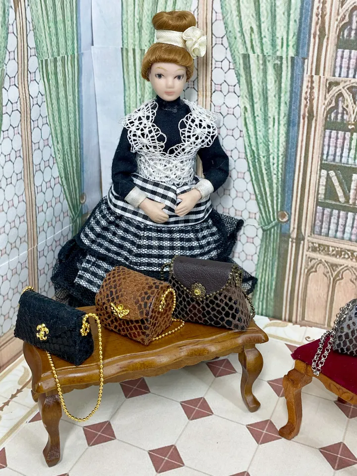 Doll bag. Imitation. 1:12. Doll accessories. Leather bag for a doll.
