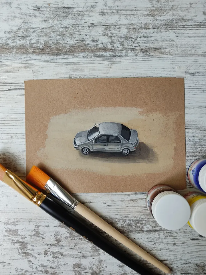 Toy Car. Original gouache painting.