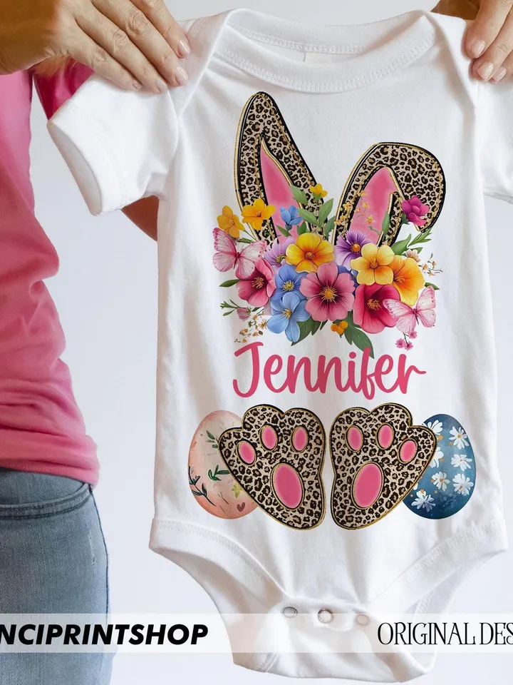 Custom Name Easter Bunny Png,Happy Easter png,Leopard print bunny pink inside ears,Girls Easter png, Easter Bunny png,Easter png,Spring png