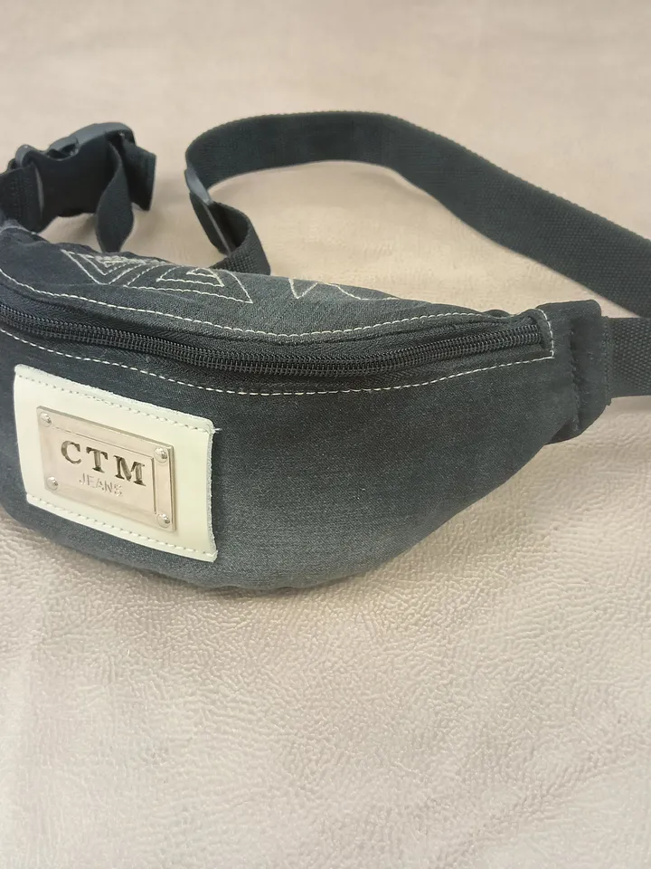 Comfortable handmade belt bag made of black denim, sling bag, fanny pack, banana crossbody wallet