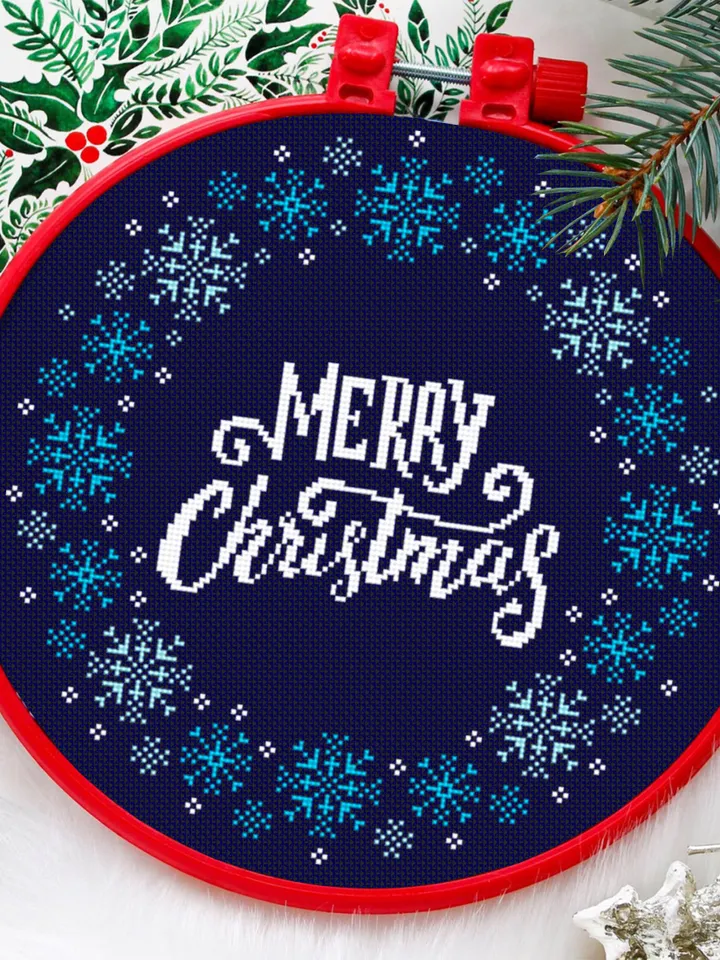 Merry Christmas cross stitch pattern download PDF Snowflake wreath cross stitch Christmas pattern digital PDF Snowflake embroidery #N40