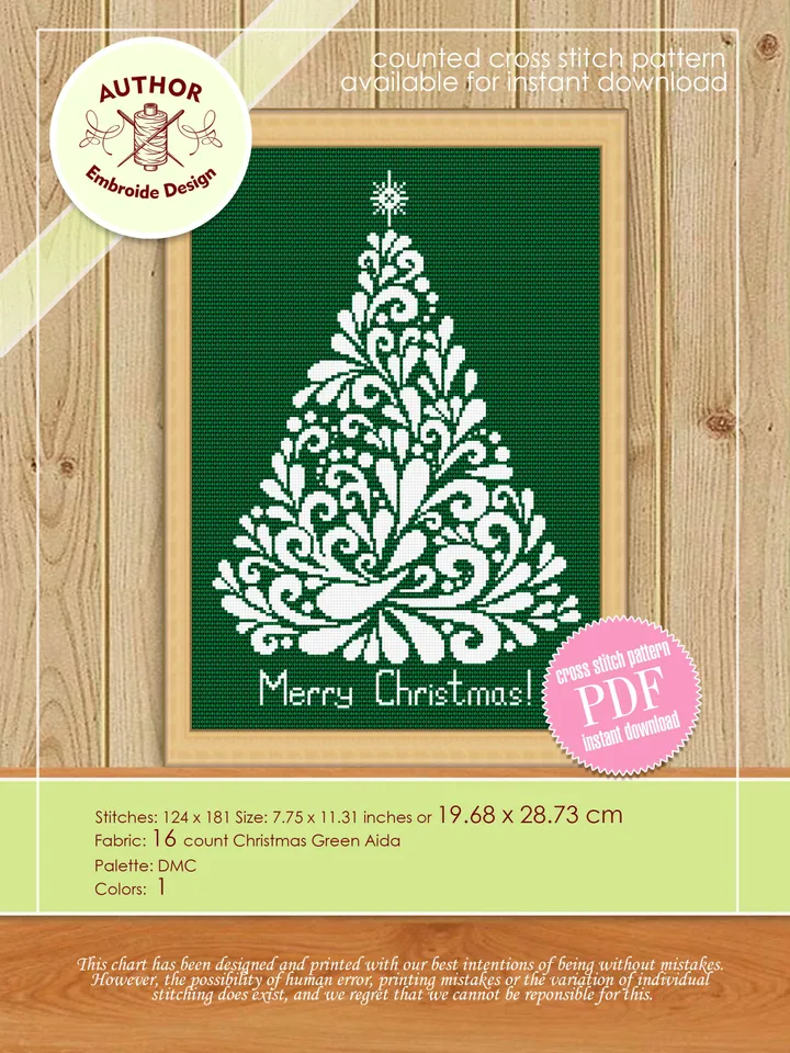 Christmas Tree cross stitch pattern download PDF Merry Christmas pattern digital Monochrome cross stitch Holiday embroidery Home decor #N18