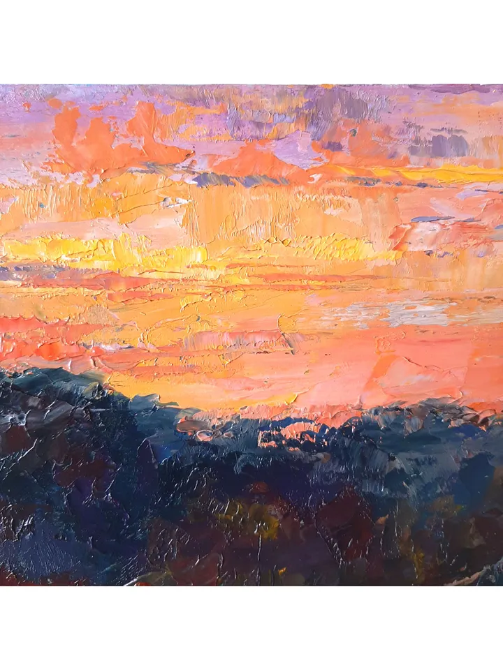 Blazing Sky Painting 8x12" ORIGINAL PAINTING Sunset Landscape Impressionist Signed by artist Marina Chuchko