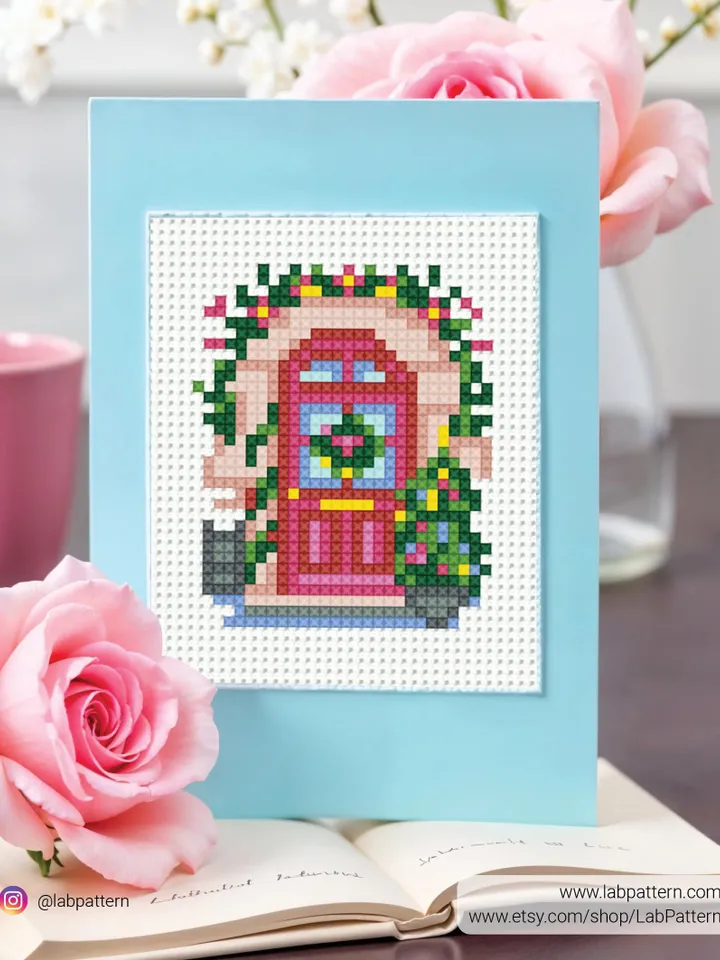 Bundle of 5 Mini Cute doors Cross stitch pattern, contemporary, Abstract, Floral, beginner, modern chart, gift DIY, embroidery, instant PDF