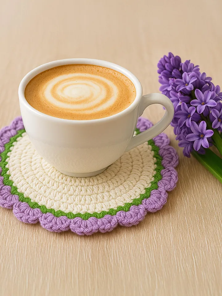 Modern Crochet Round Coaster Pattern PDF – DIY Flower Mug Rug & Free Surprise Crochet Pattern for Beginners