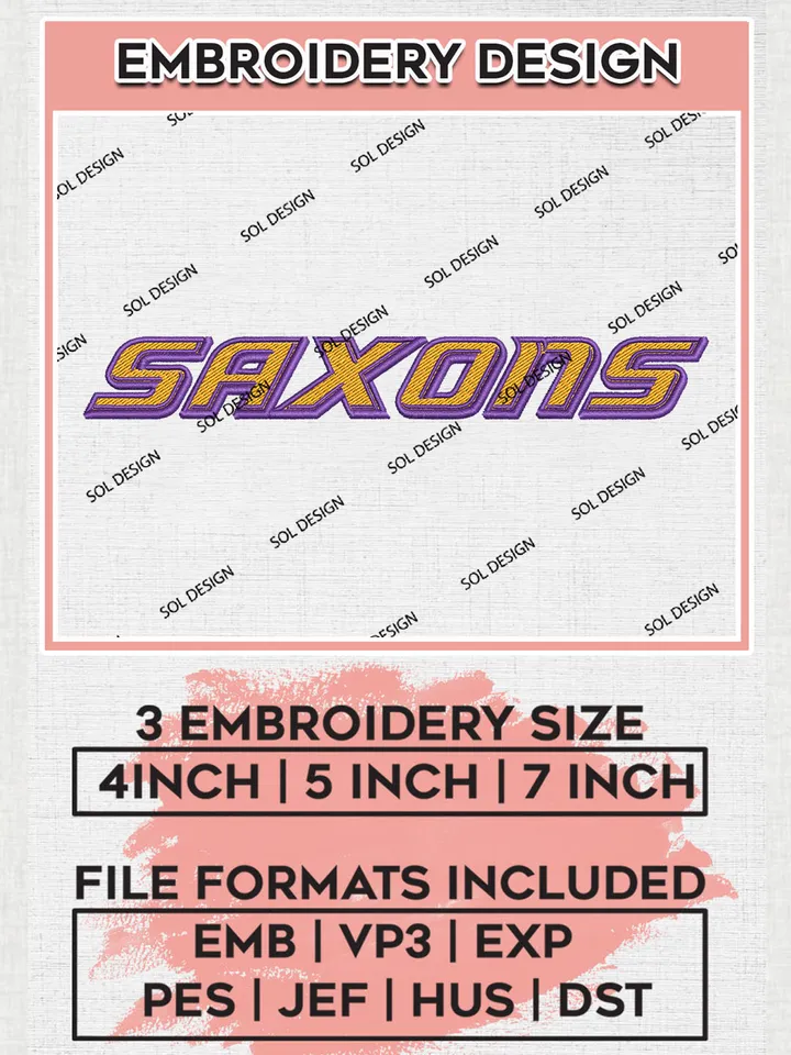 NCAA Saxons College Team Word Logo Embroidery Design Files, NCAA Alfred Saxons Machine Embroidery, NCAA Teams, 3 sizes, NCAA Machine embroidery designs, Digital Download