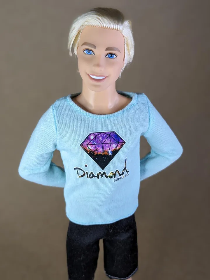 Blue printed long-sleeve T-shirt for 12-inch fashion male dolls
