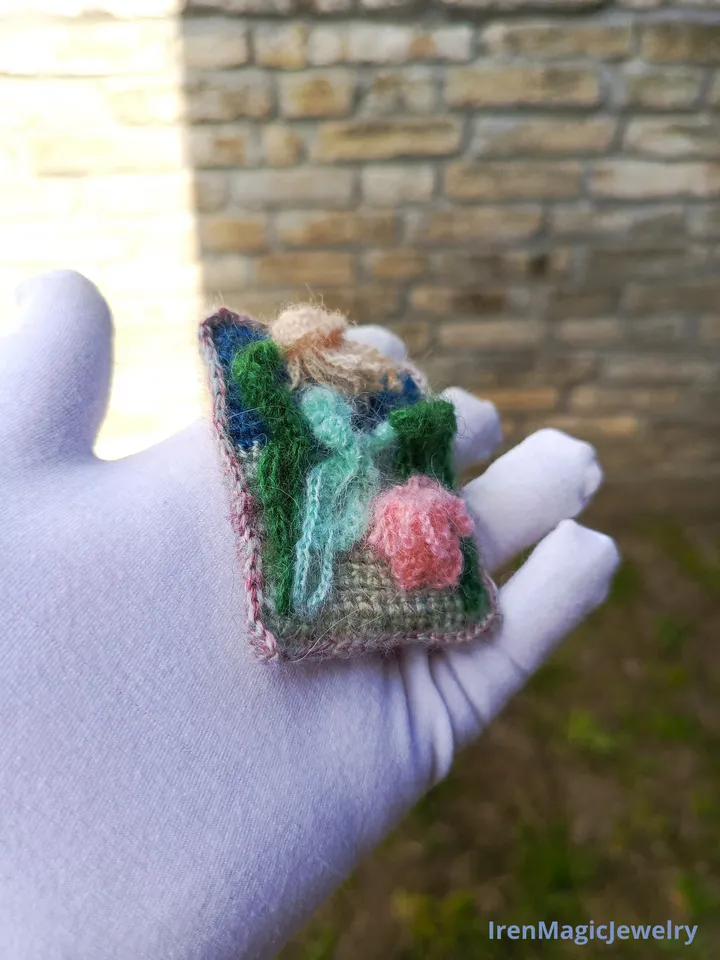 Handmade Sea Life Brooch with Mohair Yarn and Embroidery