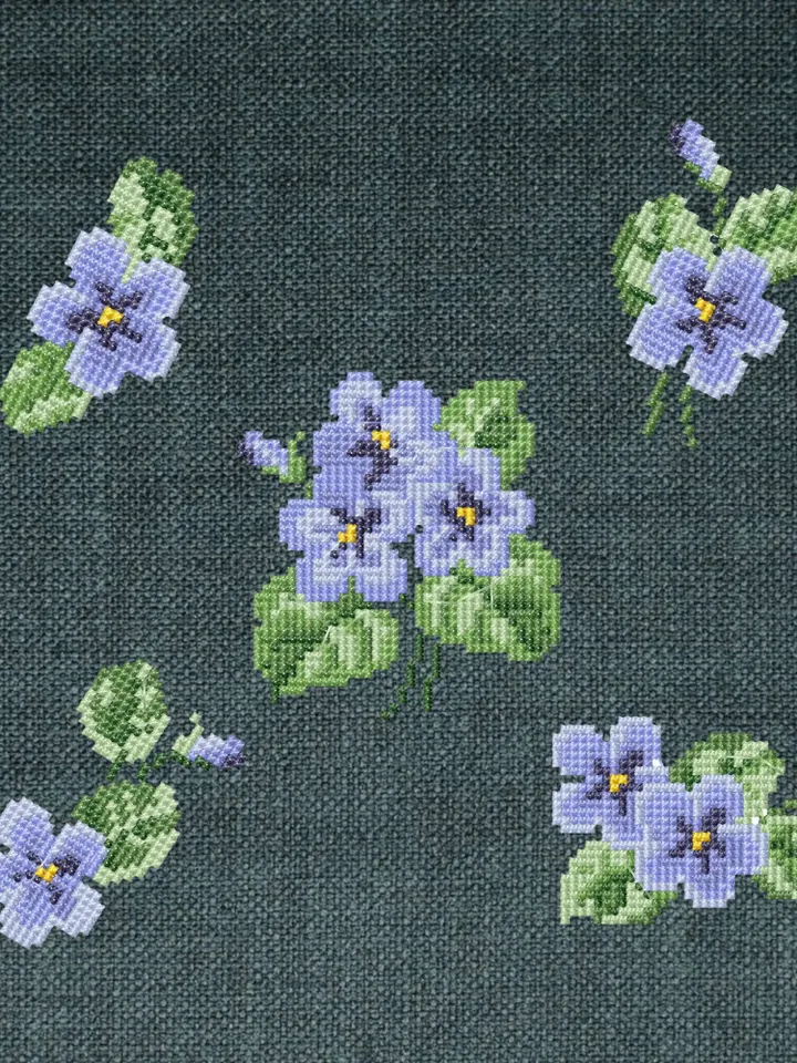 Violets blue cross-stitch set patterns machine embroidery designs digital embroidery pattern clothing décor embroidery motif flower