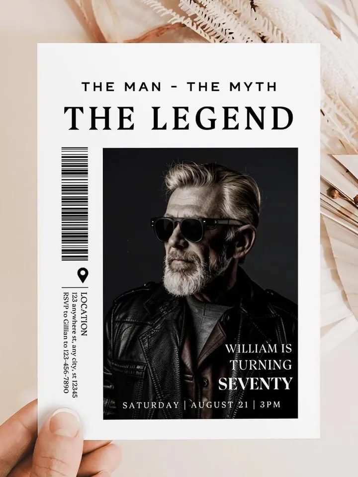 The Man The Myth The Legend 70th Birthday Invitation, SEVENTY, Editable Printable, 70th Party Text Invite, Instant Download, Canva Template