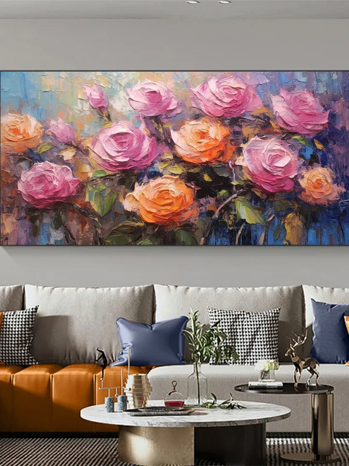 Original Colorful Flowers Oil Painting On Canvas, Abstract Roses Painting, Boho Wall Décor, Large Wall Art, Custom Painting, Home Decor
