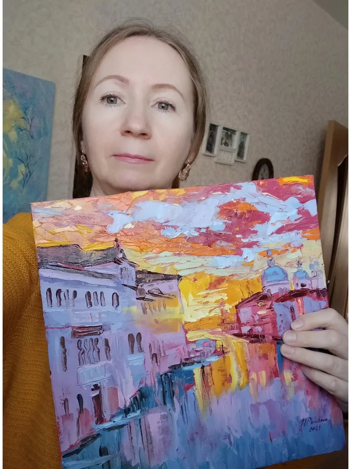 Venice painting Italy Original art Grand Canal wall art Italian artwork square art 12 by 12 by Natalia Plotnikova