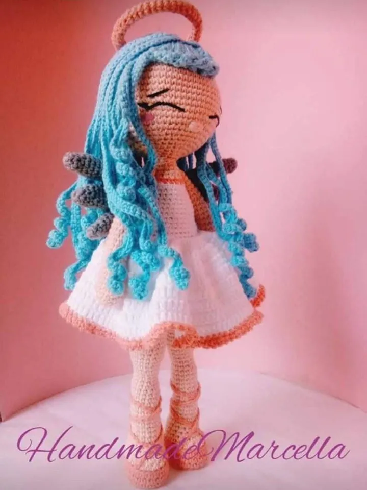 Celestina the Angel β 35 cm Crochet Amigurumi Angel Doll β Light Blue Hair β Handmade Gift β Soft Christmas Decor β Cupid Style Doll