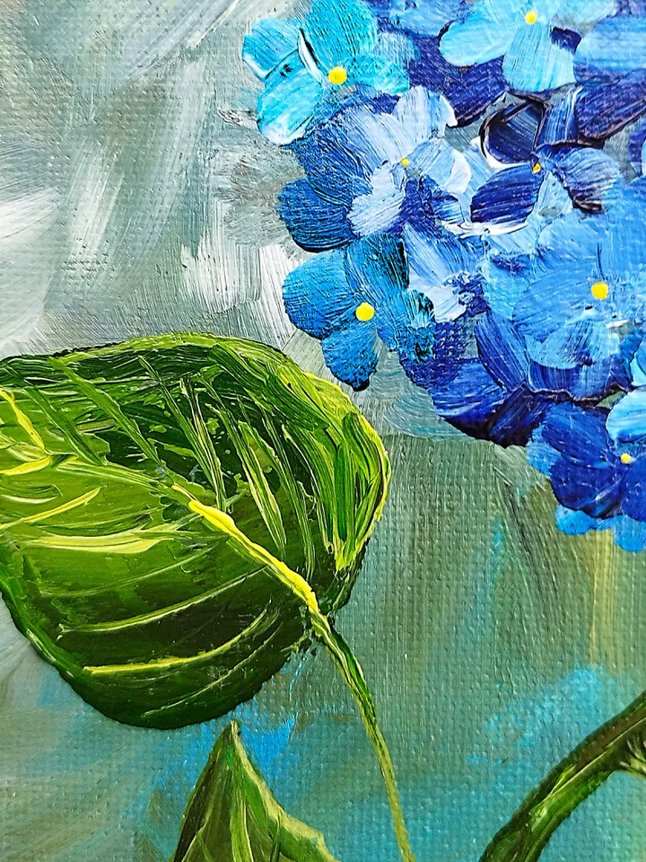 Blue Hydrangea Painting Art Impasto Flowers Artwork