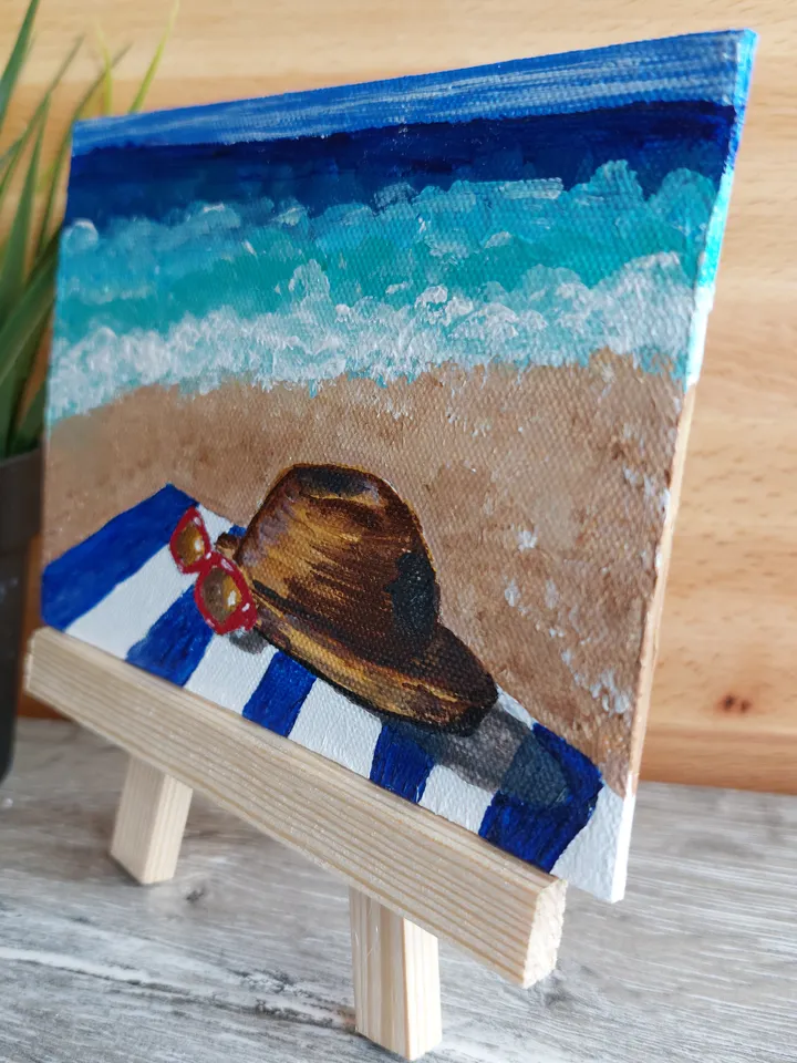 Mini painting with the image "On the seashore", Original design, Painting on the panel