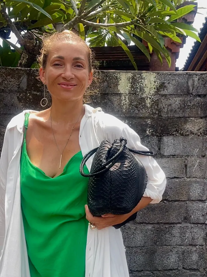 Genuine python skin black classy elegant bag / exotic leather bags / handmade designer purse