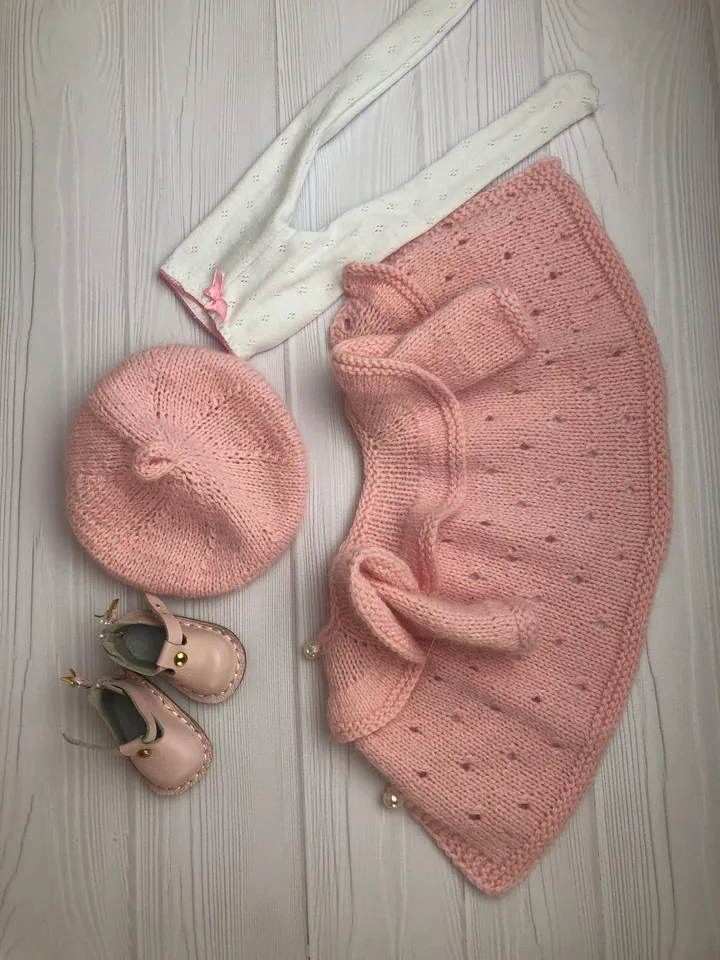Paola Reina Doll 4 ITEMS Set: Exclusive Handmade Outfit - Beret, Dress, Tights, Shoes