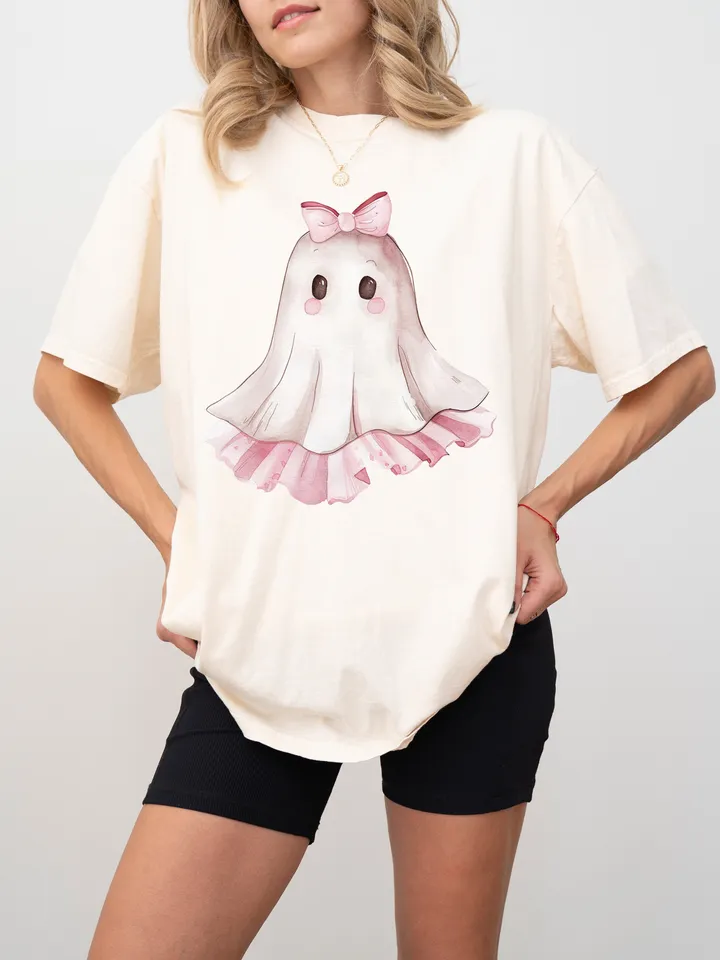 Pink Halloween Cute Ghost PNG, Spooky Ghost, Autumn sublimation design, Fall PNG, Pumpkins, Watercolor Sublimation, Coquette Pink Ghouls