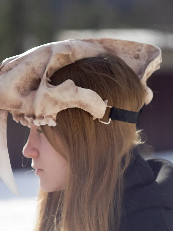 Smilodon Skull Mask Helmet | Horror Mask | Realistic Animal Skull on head | tribal headpiece | Headpiece skull | ritual mask | pagan