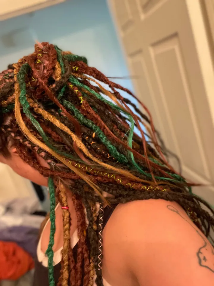 Bohemian Dreadlock Extensions Dark Brown Red Green Synthetic Faux Dreads Single or Double Ended Temporary Boho Hair Alternative