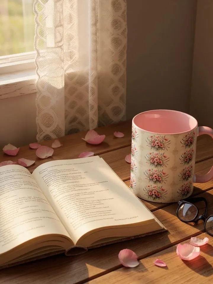 French Cottagecore Floral Mug | Embroidered Flower Aesthetic | Vintage Chateaucore Mug | Soft Pastel Country Style Gift | Cozy Farmhouse Mug
