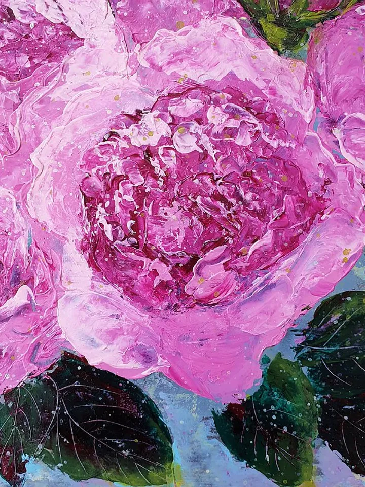 Rose Painting Bouquet Original Art Floral Wall Art Pink Flower Acrylic Painting