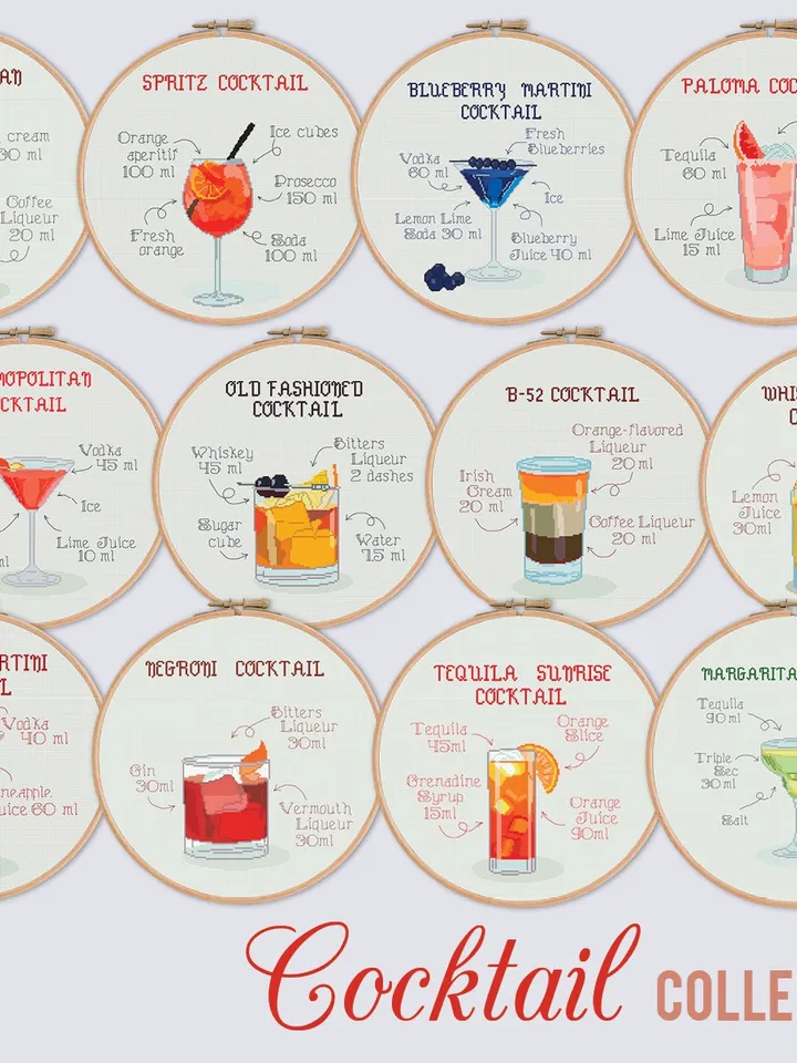 Margarita Cocktail Cross stitch pattern | Embroidery Pattern | Instant Download | Embroidery Designs