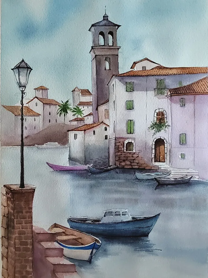 Original Watercolor Painting Venetian Landscape Art Houses on the Canal Artwork Venice Street Picture 27x39 cm by SoftWaves