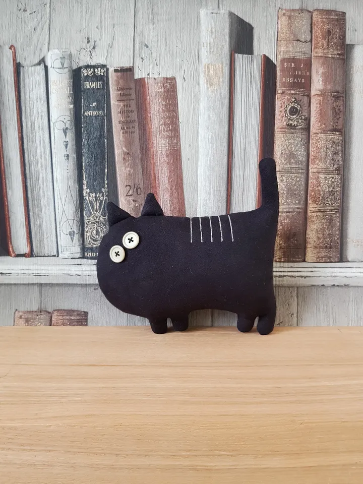Black cat sewing pattern PDF digital tutorial in English, Halloween doll sewing diy