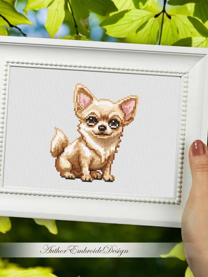 Chihuahua dog cross stitch pattern PDF download Small pet cross stitch chart for beginners, Cute dog pattern digital PDF Dog lover gift #K67